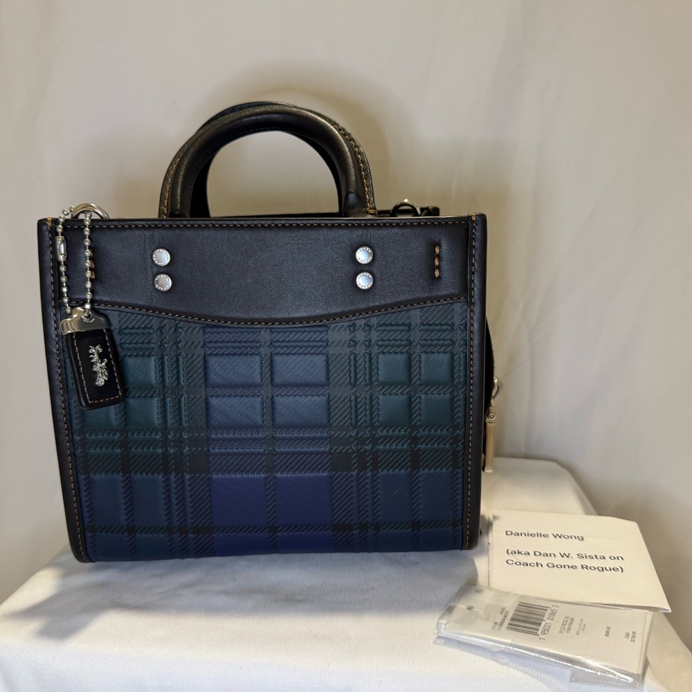 Coach Plaid Rogue 20 With Green/Blue Multi Plaid Print